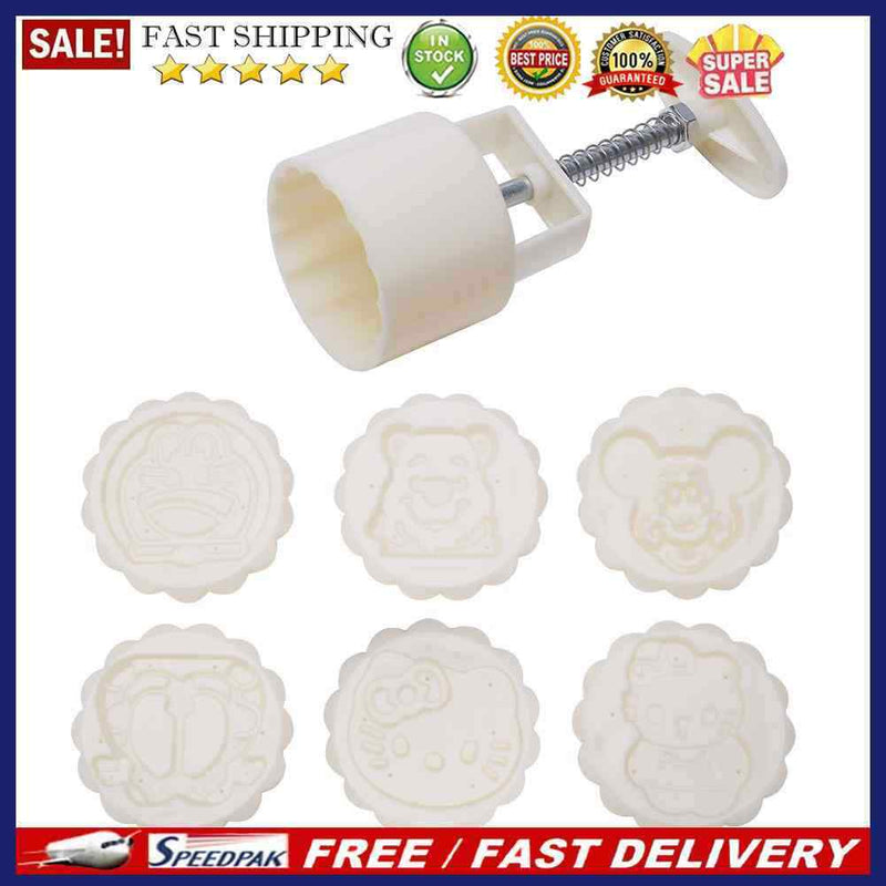 Cartoon Animal 1 Mooncake Mold + 6 Stamps Set DIY Bake Hand Pressure Mould