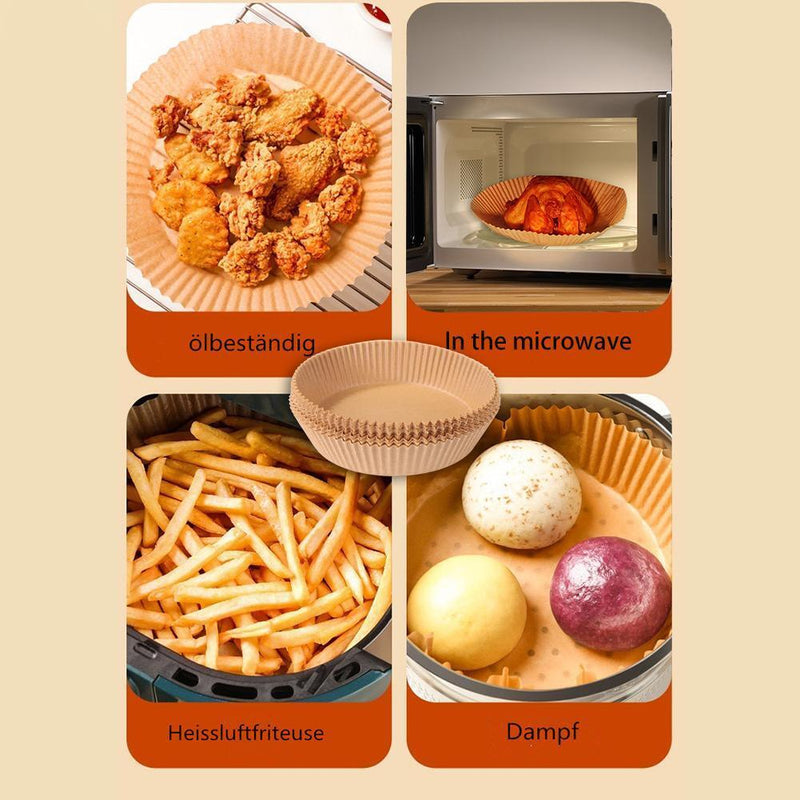 50pcs Air Fryer Liner Mat Wood Pulp Steamer Paper Oven Baking Mats (Brown)