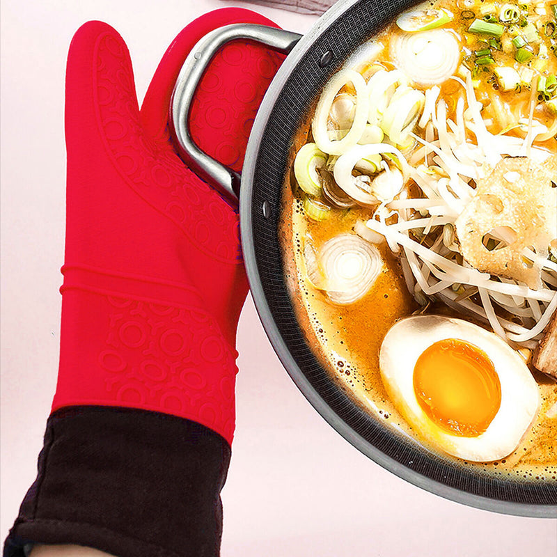1 Piece Extra Long Silicone Oven Mitt Heat Resistant Pot Gloves (Red)