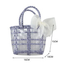Woven Beach Basket Bag PVC Clear Women Kid Vegetable Fruit Handbag (Purple)