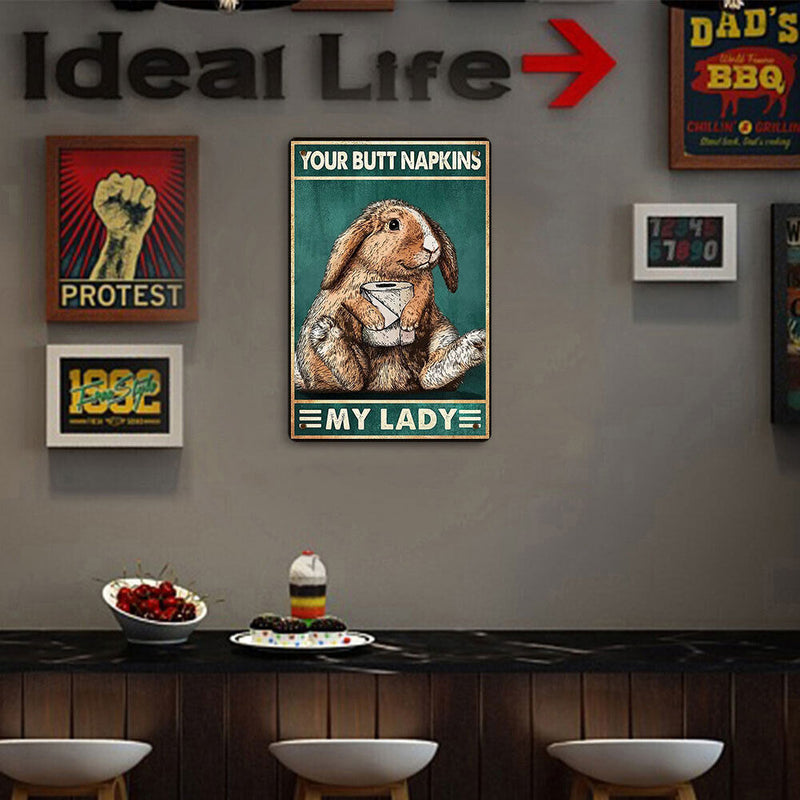 Napkin Rabbit Retro Metal Plate Tin Sign Plaque Poster for Bar Club Cafe