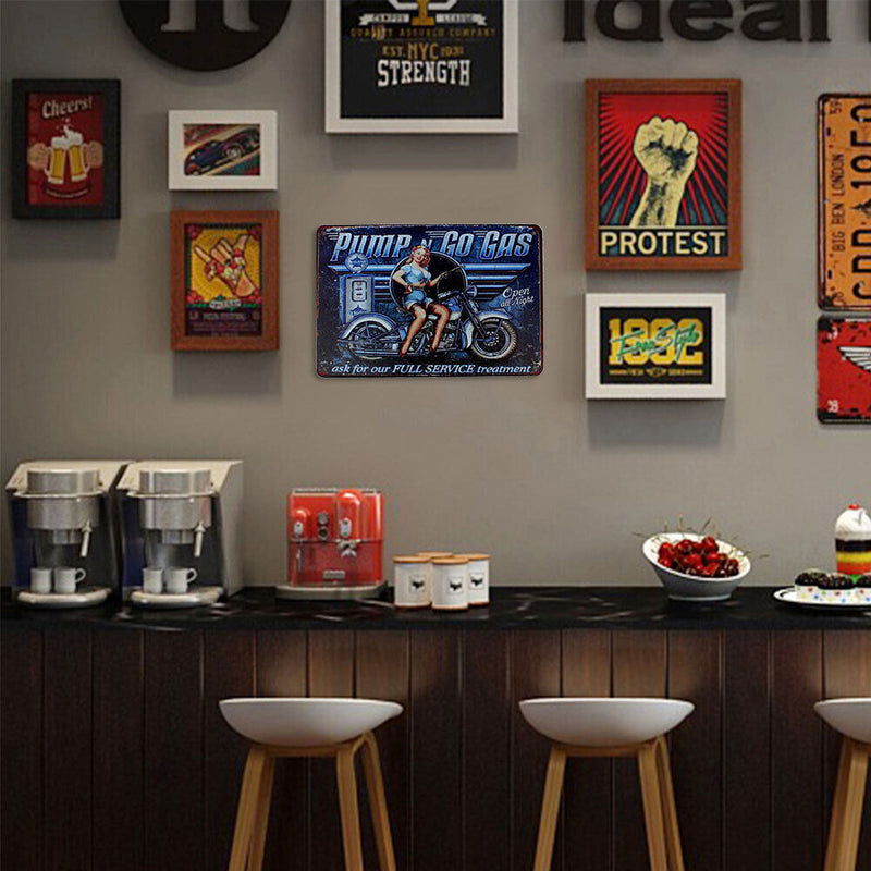 Rectangular Retro Metal Tin Sign Metal Painting Motorcycle with Girl Decor