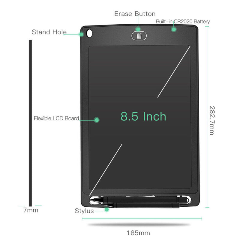 8.5in LCD Digital Writing Tablet Portable Drawing Board (Monochrome Black)