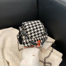 Houndstooth Plaid Print Shoulder Bag Women Woolen Crossbody Bags Chain Purse