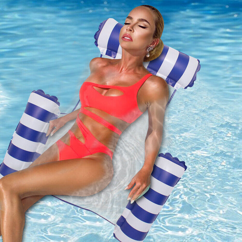 PVC Water Hammock Float Lounger Pool Inflatable Recliner Chair (Dark Blue) Newly