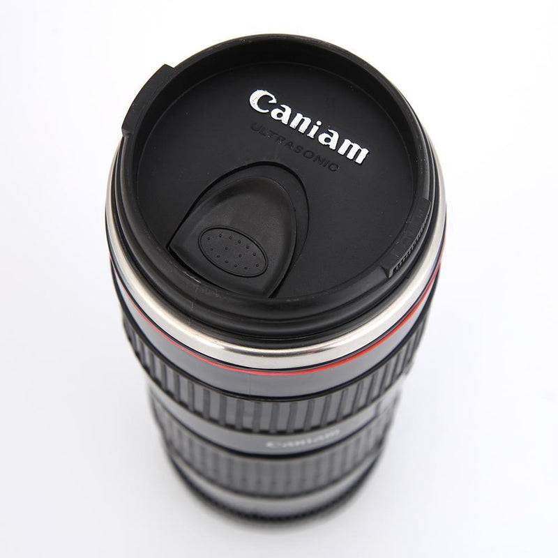 400mL Camera Lens Shaped Insulated Cups Stainless Steel Coffee Tea Mug with Lid