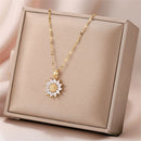 Mom Gifts Titanium Steel Luxury Choker Pendant Zircon Sunflower Necklace