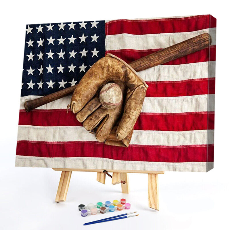 Baseball Glove Frameless Oil Paint by Numbers Kit Handpainted Picture Art