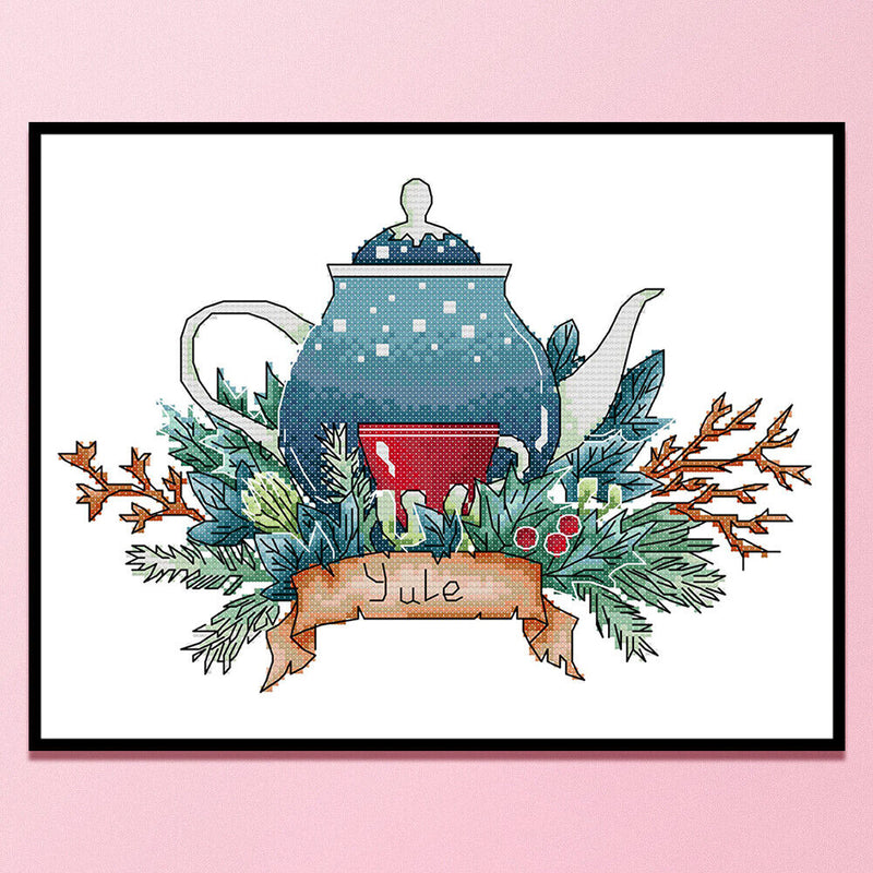 Partial Embroidery Teapot Stamped Canvas 14CT DIY Cross Stitch Kits (J530)
