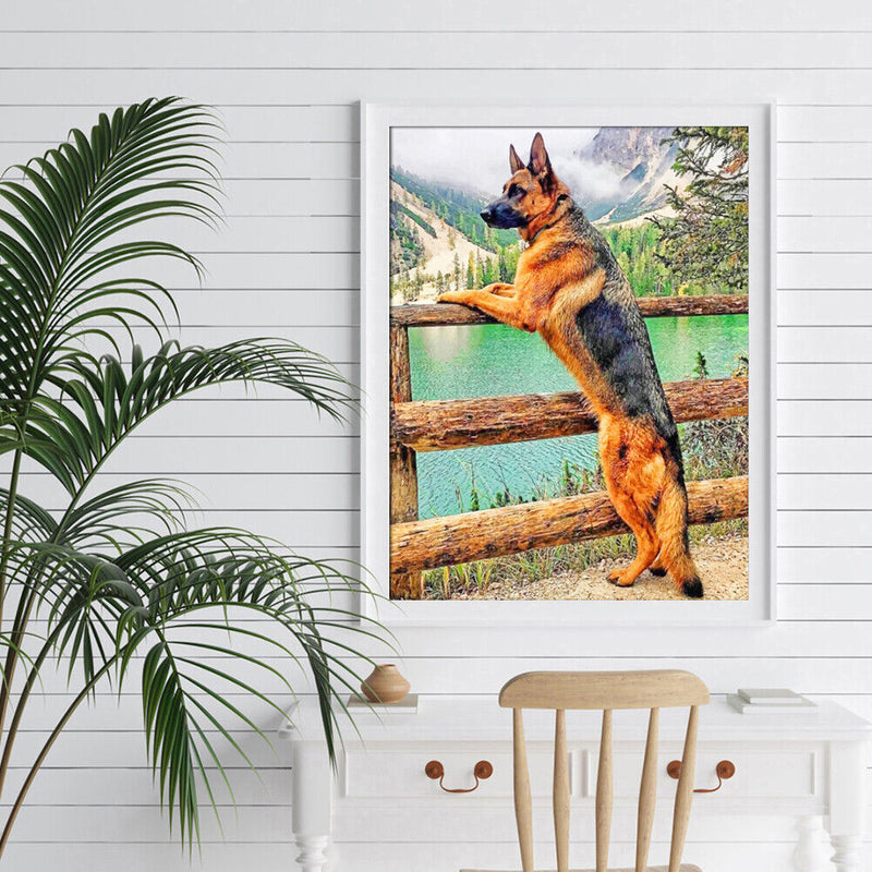 Coloring DIY Digital Oil Painting Dog See the Scenery No Frame Picture By N