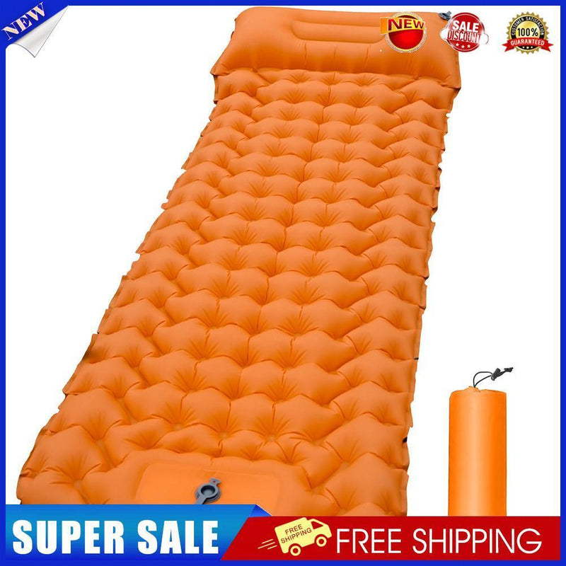 Outdoor Sleeping Pad Built-in Foot Air Pump Inflatable Mattress (Orange)