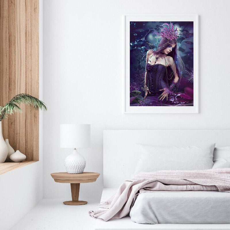 Purple Flower Girl Oil Paint By Numbers Kit DIY Acrylic Painting on Canvas