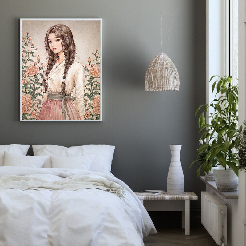 5D DIY Diamond Painting Full Round Drill Girl with flowers of