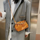 Women Pleated Shoulder Bag Chain Totes Lady PU Stone Pattern Crossbody Handbag