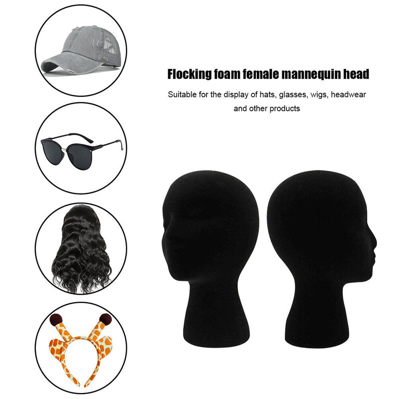 Female Styling EPS Flocking Head Mold Wig Glasses Holder Stand (Black) Newly