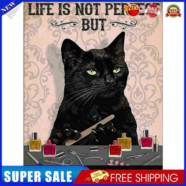 #A 5D DIY Diamond Painting Kits Full Round Drill Black Cat Poster Mosaic Picture