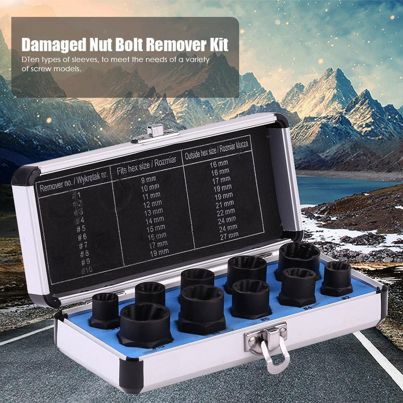 10pcs Damaged Nut Bolt Remover Kit Stud Extractor Broken Bolt Screw Remover