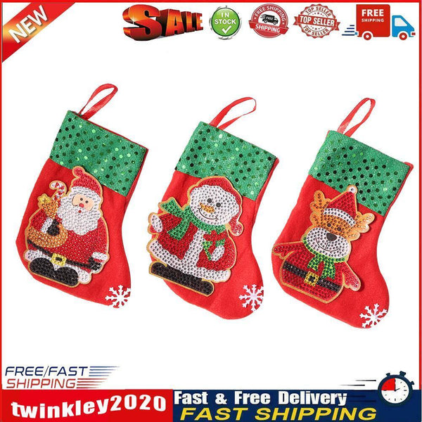 3pcs Christmas Stockings Hanging Pendants DIY Diamond Painting Kit (WZ001) Newly