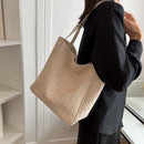 Beach Straw Shoulder Bags Women Large Leather Top-handle Shopping Handbag Purses