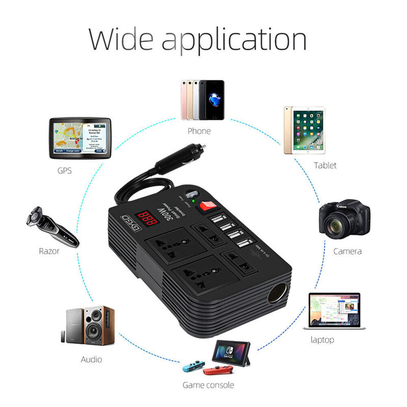 300W Car Inverter DC 12V to 220V Power Converter 4 USB Ports Socket Adapters