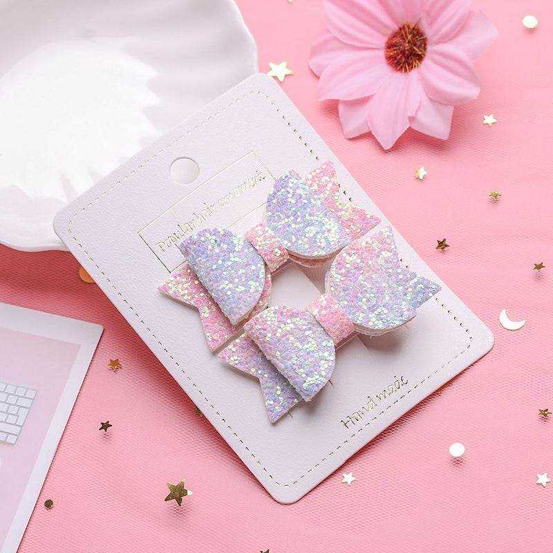 Double Layer Baby Girls Kids Hair Clips Bows Headwear Cute Hairpins Sequin Bow
