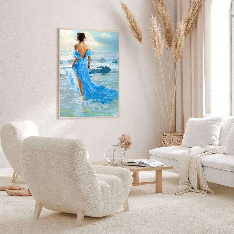 Oil Paint By Numbers Elegant Women Back Frameless Picture Craft Kit for Home