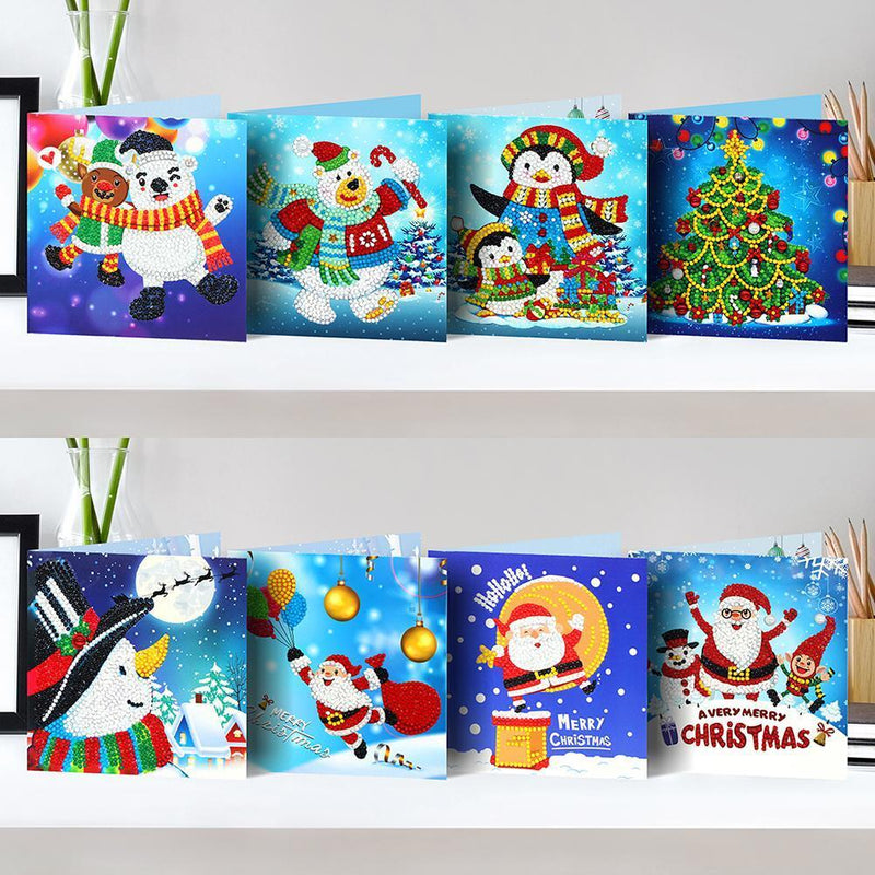 8pcs 5D DIY Partial Special Diamond Painting Xmas Greeting Cards Birthday Gifts
