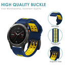 Soft Silicone Sport Band for Garmin Fenix 7/6 Pro/5 22mm (Dark Blue Yellow)