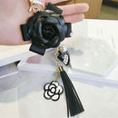 Leather PU Keychain Camellia Bag Pendant Tassel Car Key Ring For Women|Girls
