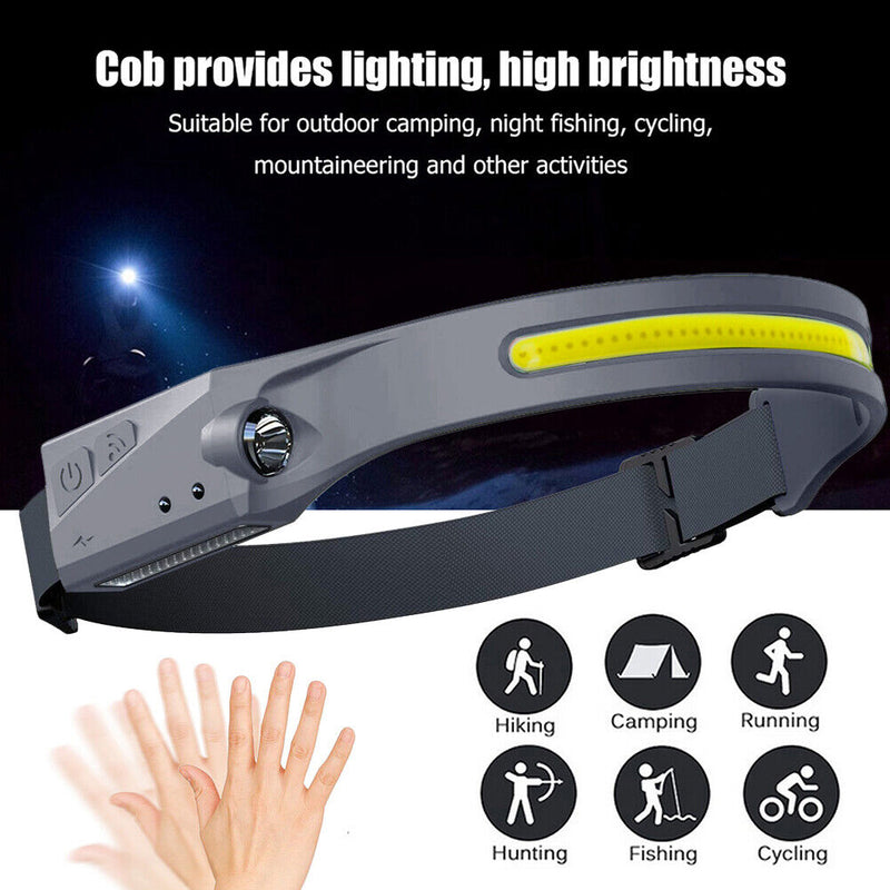 COB LED Headlamp Sensor Headlight Flashlight USB Rechargeable Outdoor Work
