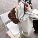Women Solid Color Zipper Shoulder Bag Grid Pattern Mini Shopping Underarm Bag