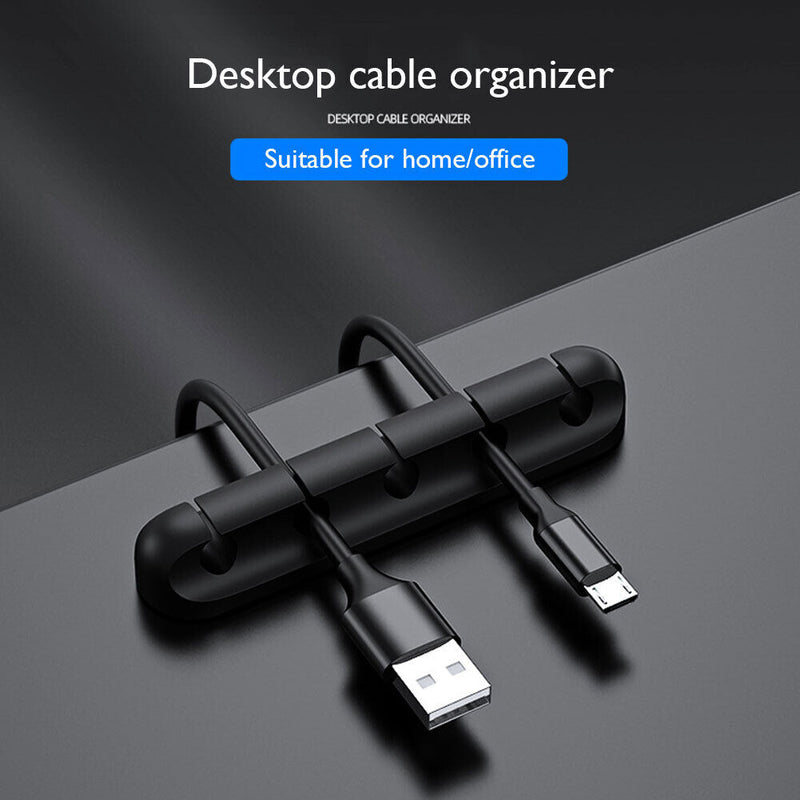 Silicone USB Cable Organizer Winder Desktop Tidy Management Holder (3 Clip)
