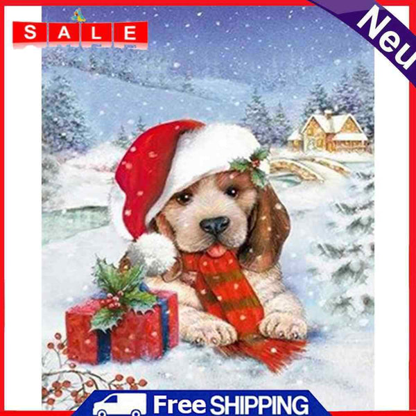 Christmas Puppy Oil Paint By Numbers Kits Canvas Drawing DIY Coloring Pictures