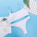 Women Sexy Bikini Set Push Up Pad Solid Swimsuit Summer Bra Suit (White)(S