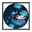 11CT Partial Stamped Embroidery Kit Round Lotus Fish Cross Stitch Needlework DIY