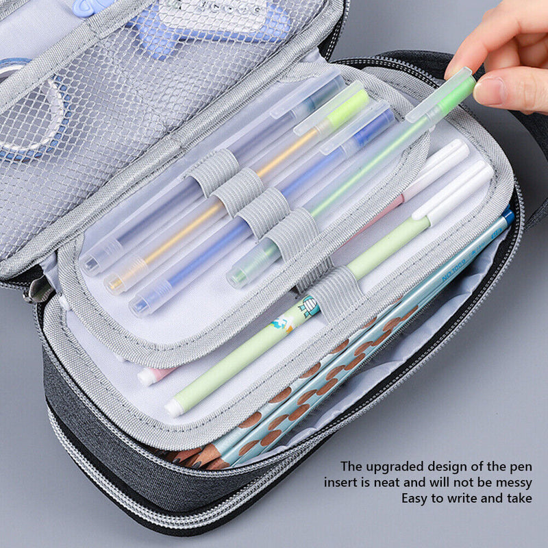 Large Capacity Pencil Case Multi-layer Canvas Pencil Pouch (6881 Black)