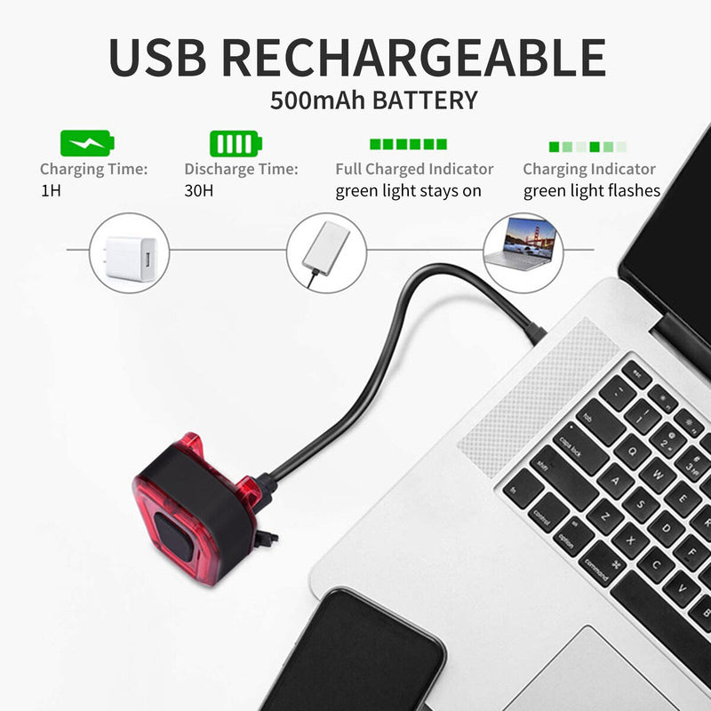 5 Flashing Modes Aluminum Alloy Tail Light Rechargeable USB Bicycle Back Lamp