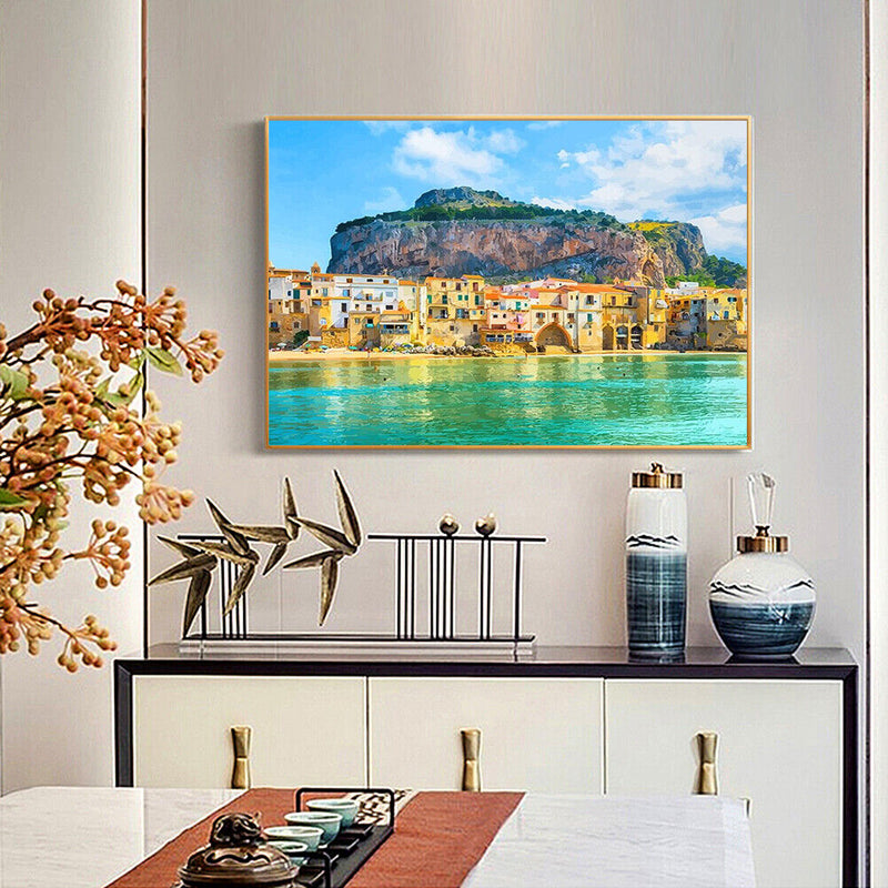 Coastal Village Hand Painted Picture Oil Painting By Numbers DIY No Frame Gift