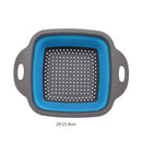 Folding Silicone Drain Basket Fruit Vegetable Washing Strainer (Blue L)