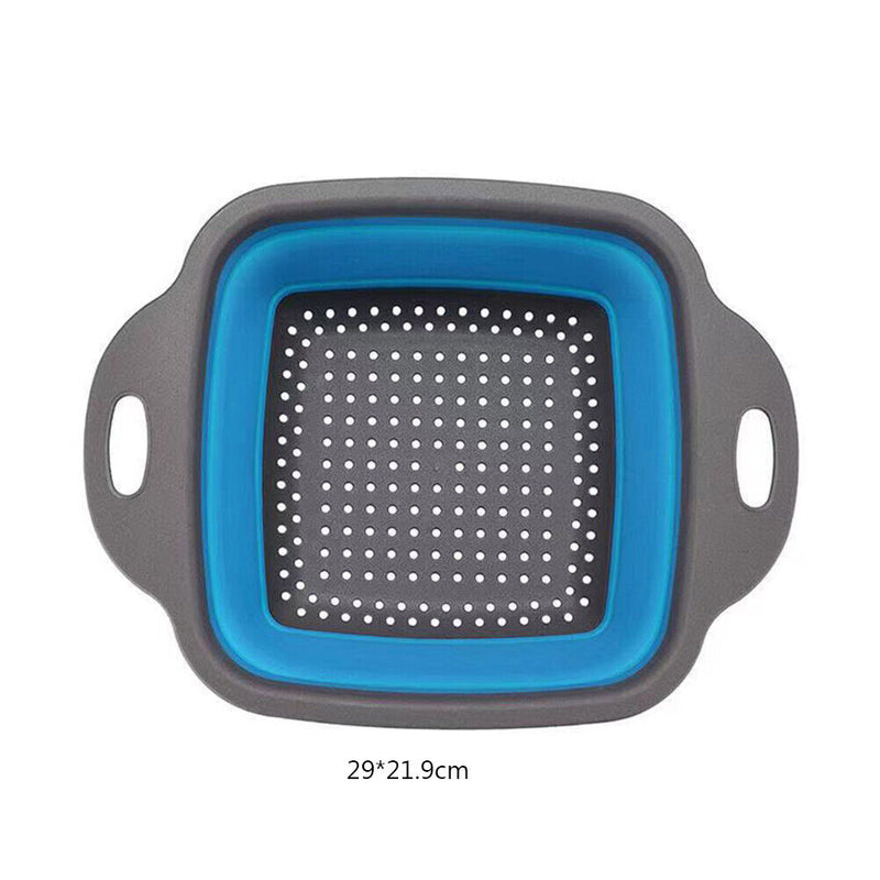 Folding Silicone Drain Basket Fruit Vegetable Washing Strainer (Blue L)