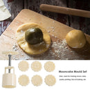 7pcs Stamps Round Mooncake Mould Hand Pressed Cake Decor Kitchen DIY Baking