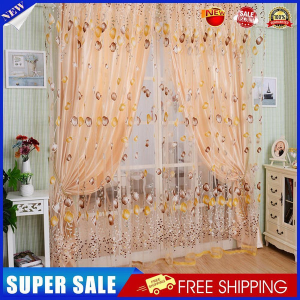 6pcs Tulip Flower Yarn Sheer Window Curtain Scarf Drapes(Orange)