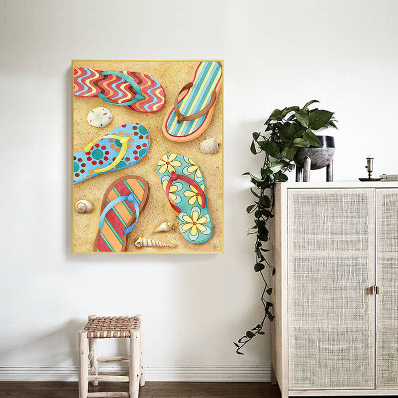 Beach Slippers Oil Paint By Numbers DIY Handpainted on Canvas Wall Art Pictur