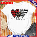 Leopard Plaid Love Print Valentines Day Women Summer Tees Tops Dailywear T-Shirt