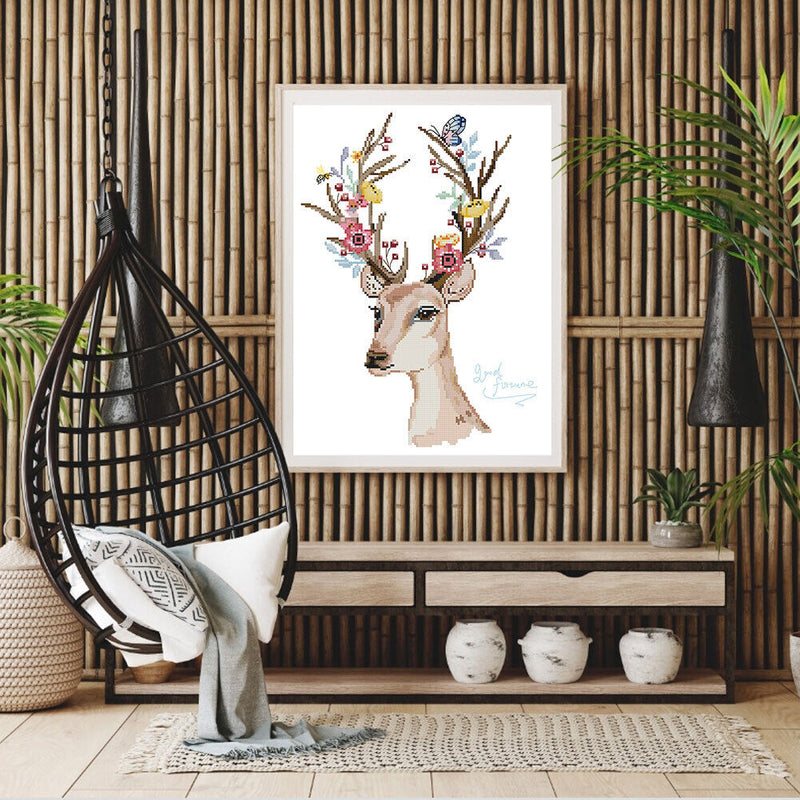 11CT Partial Cross Stitch Lucky Deer Stamped DIY Kits Handmade Cotton Embroidery