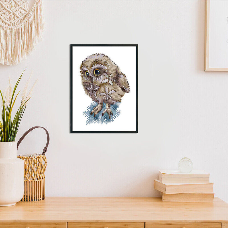 #A Owl Partial Cross Stitch 14CT Cotton Thread Printed Embroidery Kits Decor