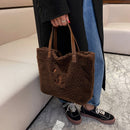 Female Fluffy Solid Color Shoulder Bag Women Casual Bear Pattern Phone Handbag