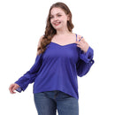 Ladies V-neck Crisscross Tops Solid Color Long Sleeve Women Plus Size T-shirts