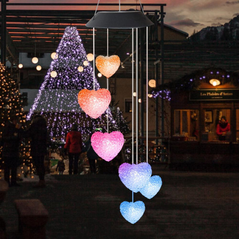 6LED Colorful Love Heart Wind Chime Lamp Solar Powered Garden Hanging Lamp Newly