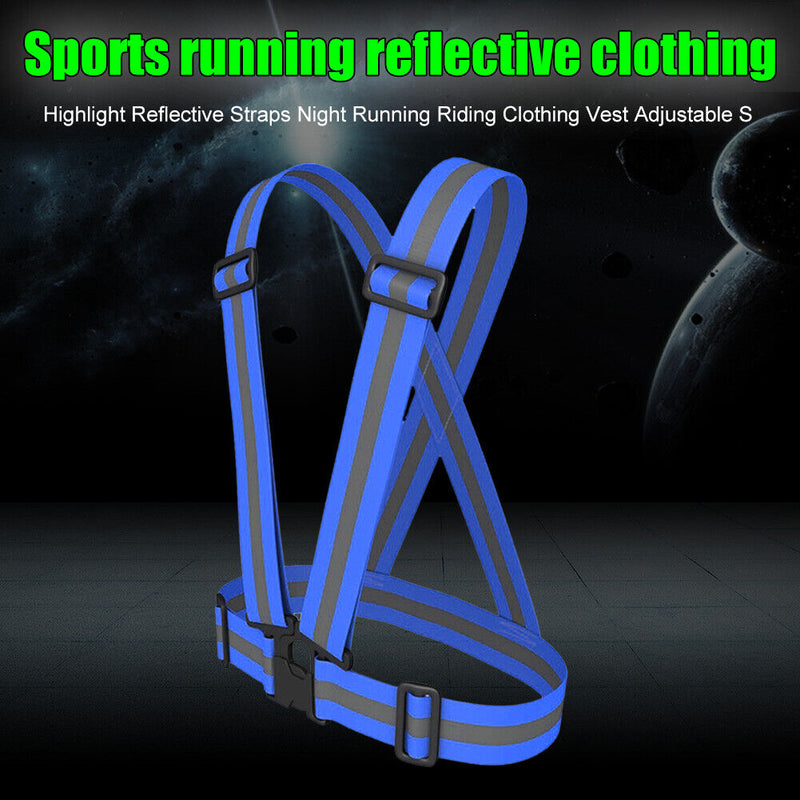 Reflective Straps Night Running Riding Vest Adjustable Safety Band (Blue) Newly